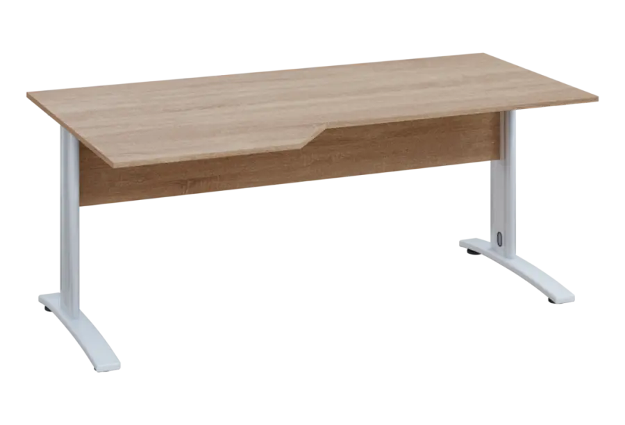 EZK 28 - 186 stůl kancelářský, rohový, levý, kovová podnož bílá, deska 25 mm, široký 1800 mm, dub bardolino